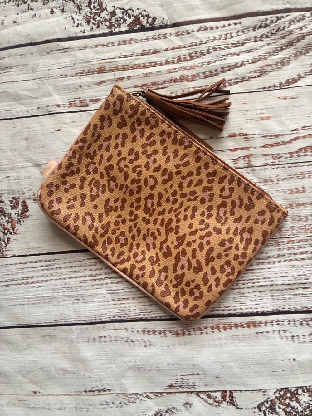 Ipsy Leopard Print Clutch / Wristlet in Tan and Brown
